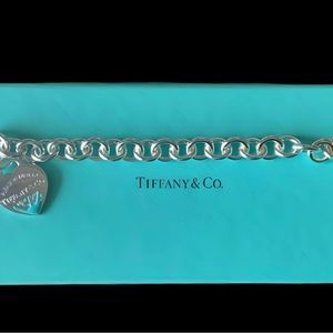 Tiffany & Co. Silver Heart Tag Charm Bracelet on Tiffany Blue